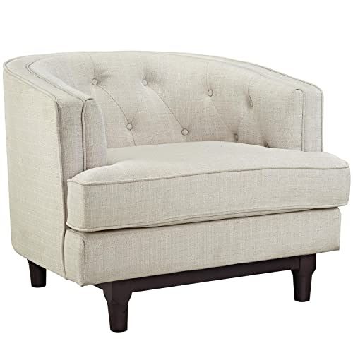 Modway Coast Fabric Upholstered Fabric Contemporary Modern Accent Arm Lounge Chair in Beige