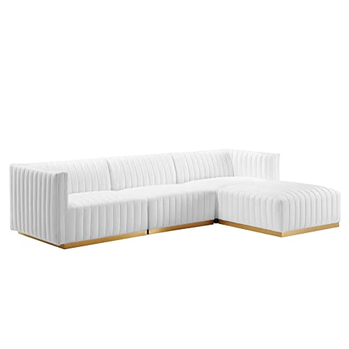 Modway Conjure 4-Piece Velvet and Stainless Steel Sectional - Gold/White
