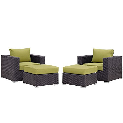 Modway Convene Wicker Rattan 4-Piece Outdoor Patio Furniture Set in Espresso Peridot