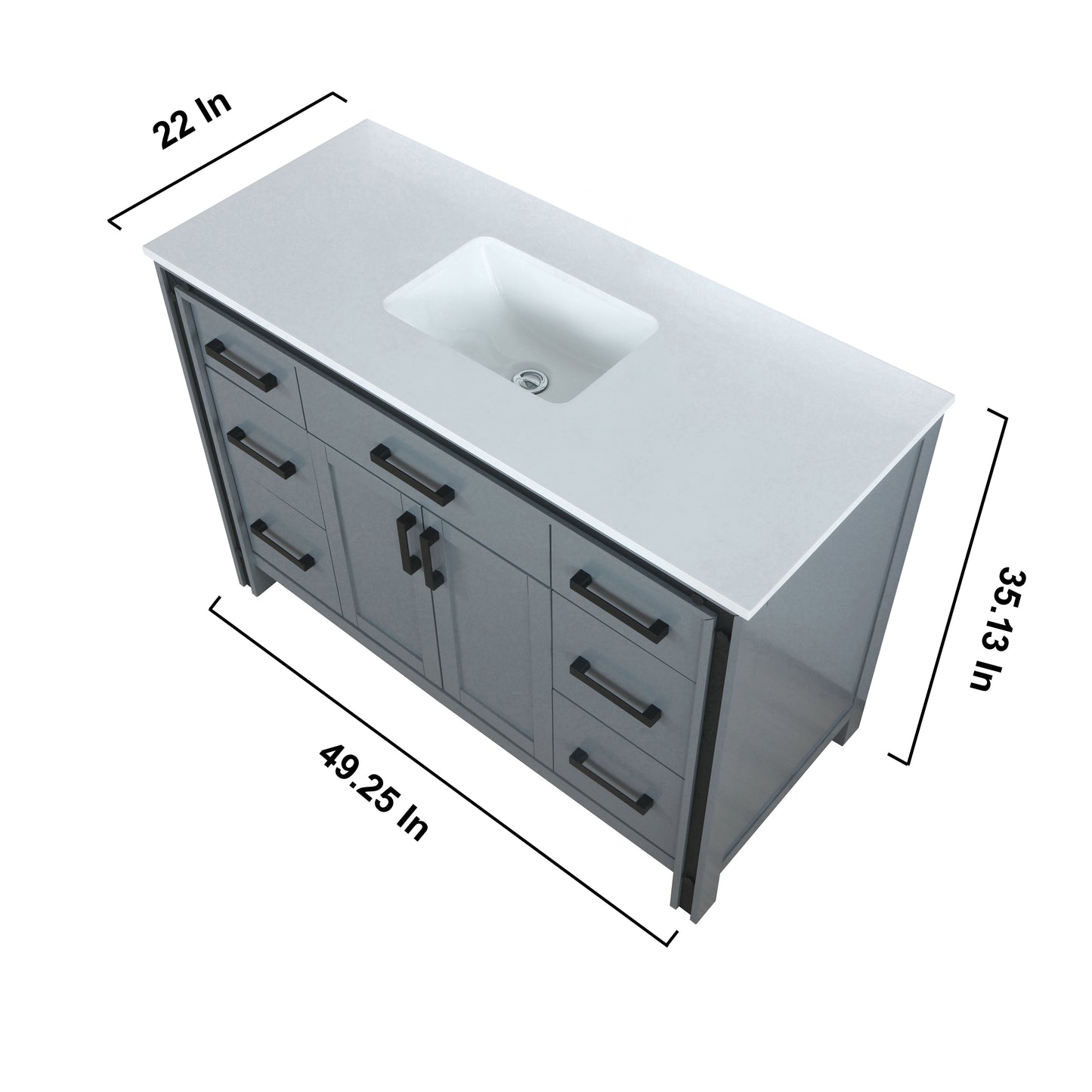 Ziva 48" Dark Grey Single Vanity, Cultured Marble Top, White Square Sink and 34" Mirror