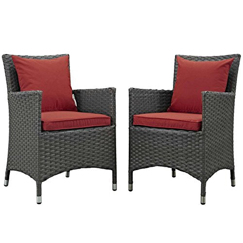 Modway EEI-2242-CHC-RED-SET Sojourn 2 Piece Outdoor Patio Sunbrella Dining Set in Canvas Red, Chairs