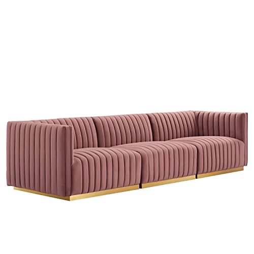 Modway Conjure Channel Tufted Performance Velvet Sofa in Gold/Dusty Rose