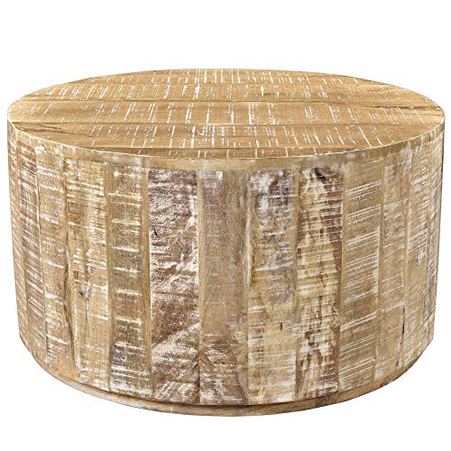 Whi Wood Drum Coffee TABLE, DISTRESSED NATURAL