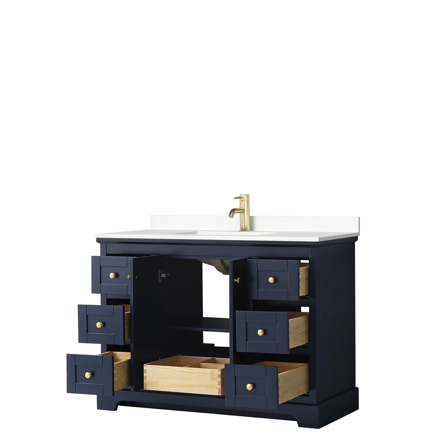 Avery 48 Inch Single Bathroom Vanity in Dark Blue, White Cultured Marble Countertop, Undermount Square Sink, No Mirror