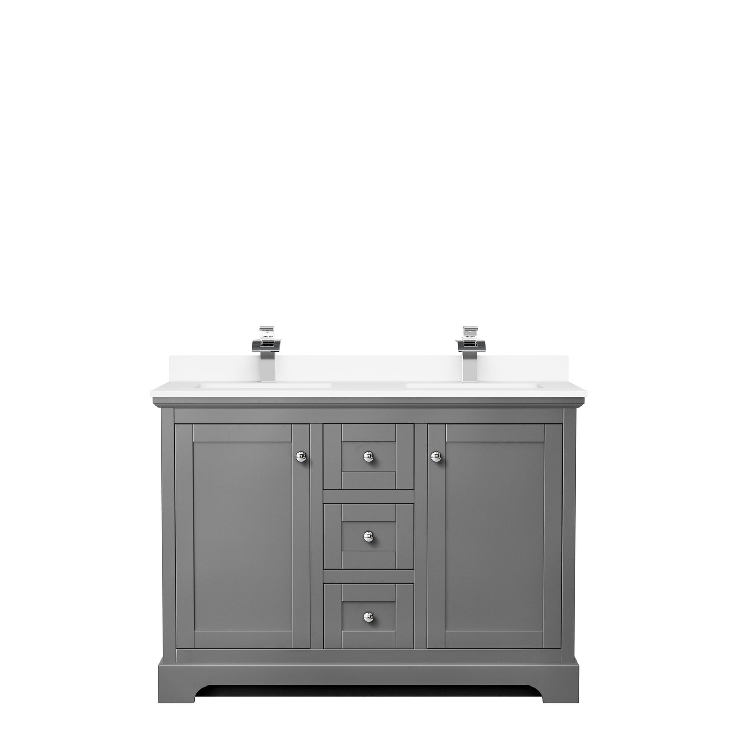 Avery 48 Inch Double Bathroom Vanity in Dark Gray, White Cultured Marble Countertop, Undermount Square Sinks, No Mirror