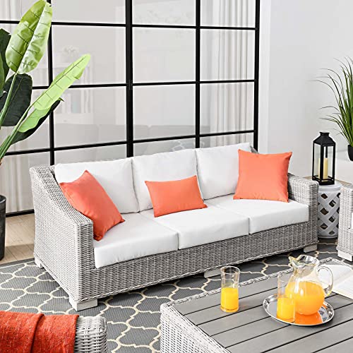 Modway Conway Outdoor Patio Wicker Rattan Sofa, Light Gray White