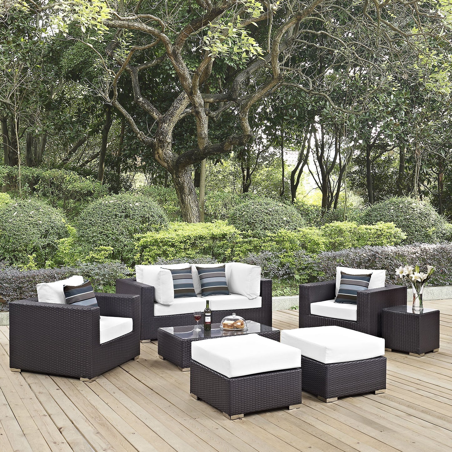 Modway Convene 8 Piece Outdoor Patio Sectional Set in Espresso White