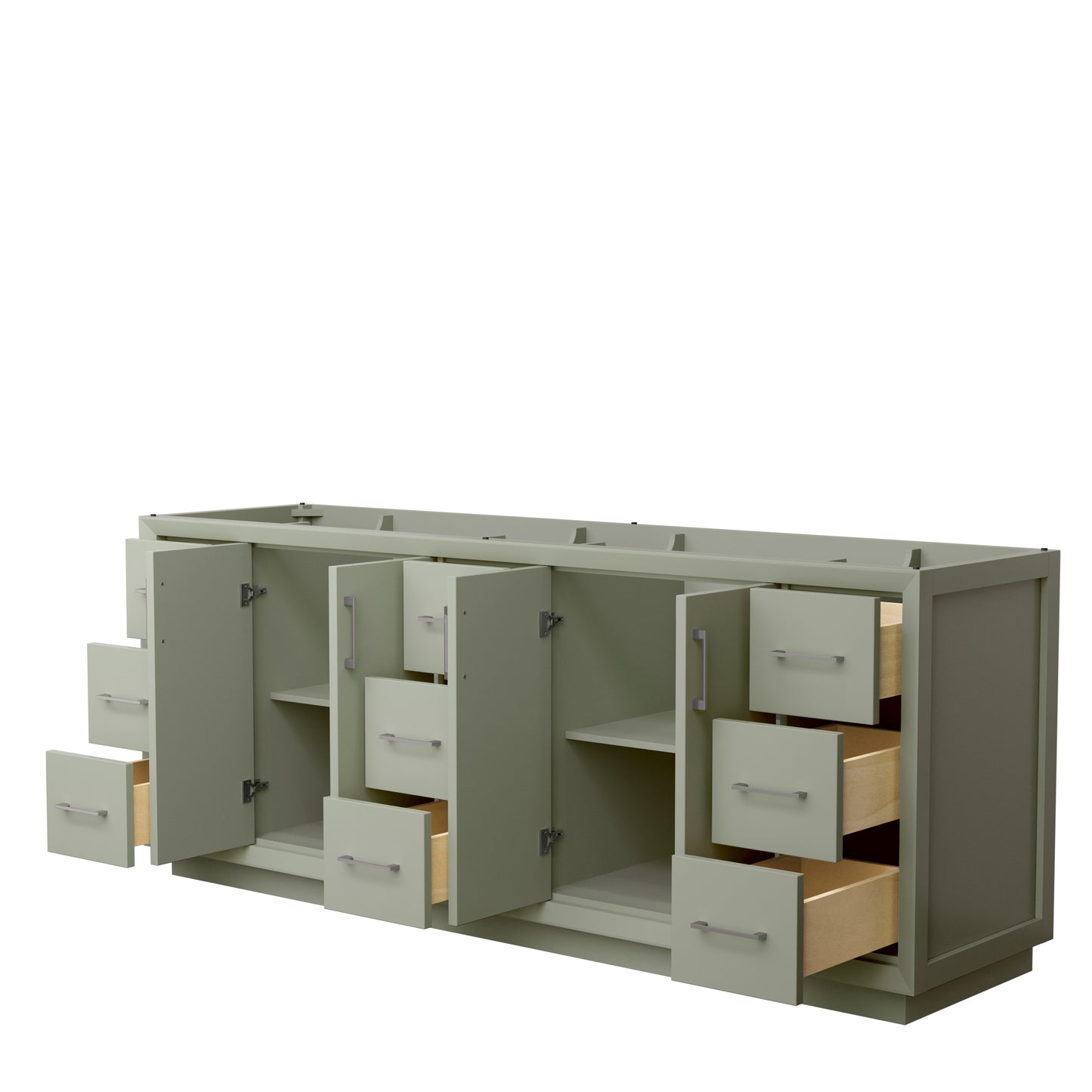 Strada 84 Inch Double Bathroom Vanity in Light Green, No Countertop, No Sink, Brushed Nickel Trim