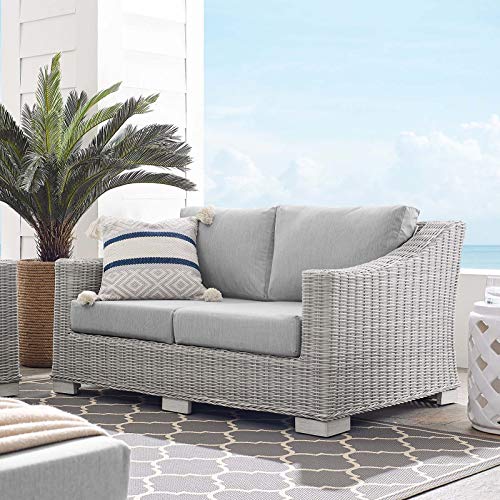 Modway EEI-3973-LGR-GRY Conway Sunbrella Outdoor Patio Wicker Rattan Loveseat, Light Gray Gray