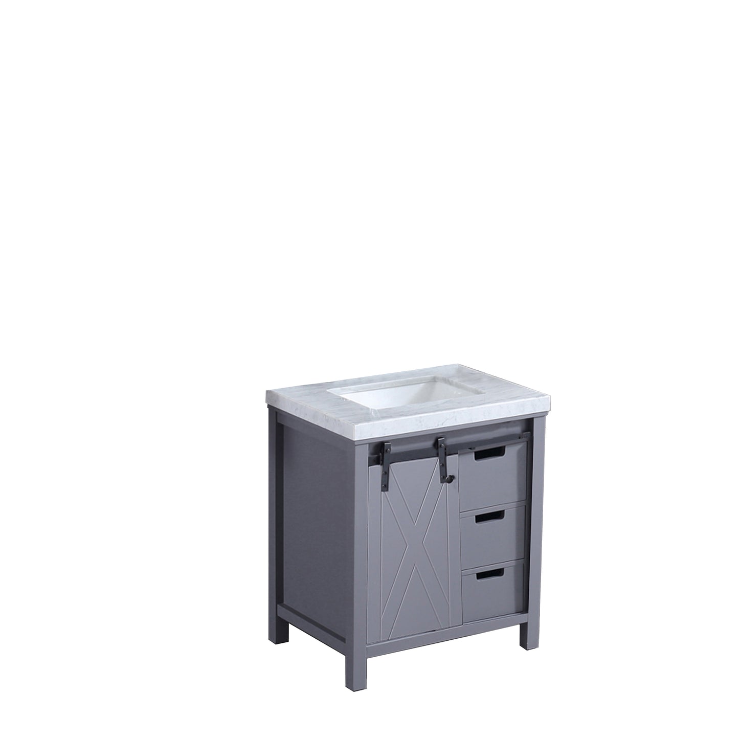 Marsyas 30" Dark Grey Single Vanity, White Carrara Marble Top, White Square Sink and no Mirror