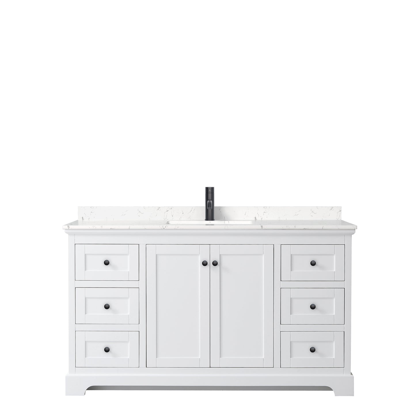 Avery 60 Inch Single Bathroom Vanity in White, Carrara Cultured Marble Countertop, Undermount Square Sink, Matte Black Trim