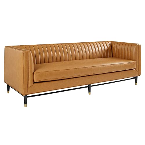 Modway Devote Channel Tufted Performance Velvet Sofa, Tan