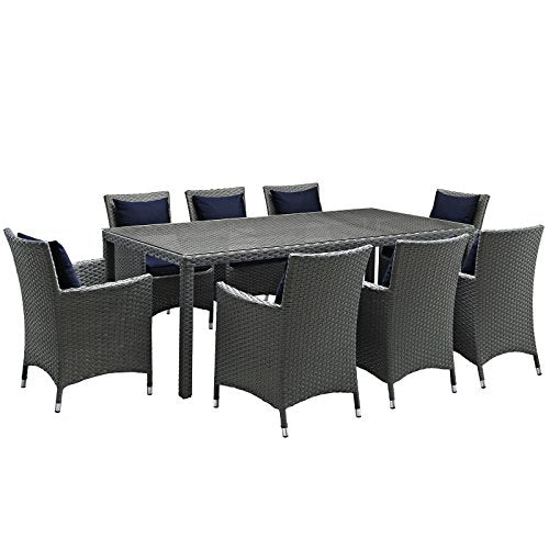 Modway EEI-2310-CHC-RED-SET Sojourn 11 Piece Outdoor Patio Sunbrella Dining Set in Canvas Red