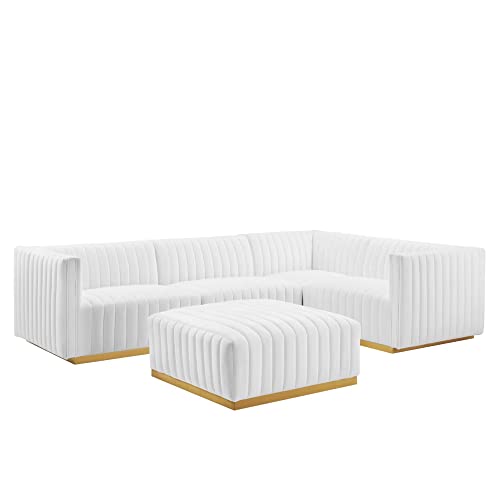 Modway Conjure 5-Piece Velvet and Stainless Steel Sectional Sofa in Gold/White