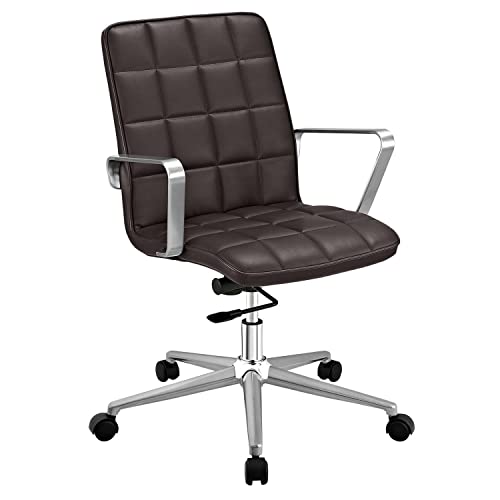 Modway Tile Square Stitched Faux Leather Mid-Back Office Chair in Brown