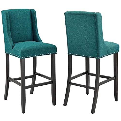 Modway Baron Bar Stool Upholstered Fabric Set of 2, Teal
