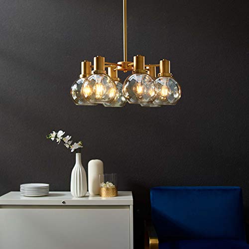 Modway EEI-3272 Resound Amber Glass and Brass Pendant Chandelier, Brown