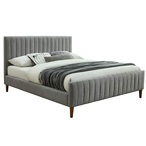 Upholstered Queen Platform Bed, Light Grey