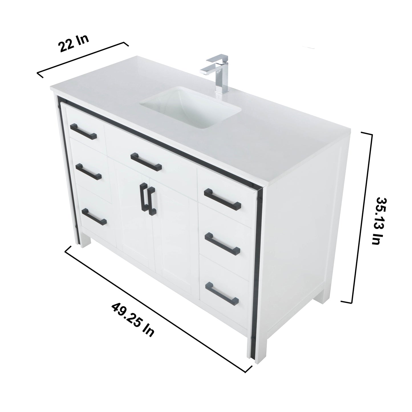 Ziva 48" White Single Vanity, Cultured Marble Top, White Square Sink and 34" Mirror w/ Faucet