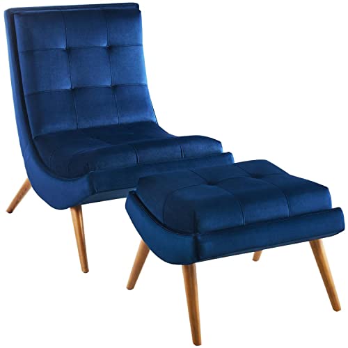 Modway Ramp Biscuit Tufted Performance Velvet Living Room Lounge Chair and Ottoman Set