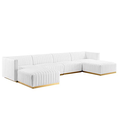 Modway Conjure 6-Piece Velvet and Stainless Steel Sectional in Gold/White
