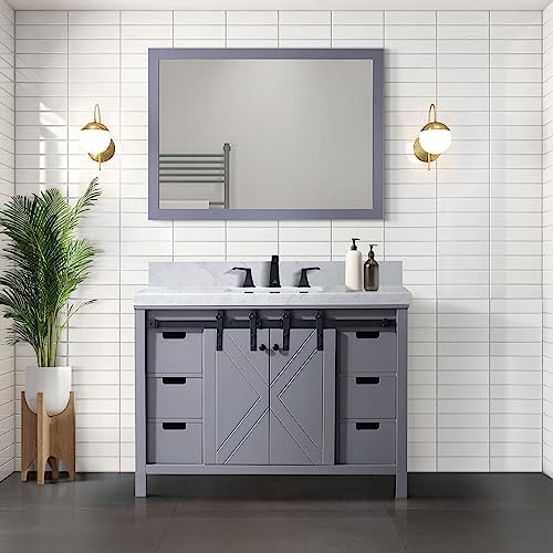 Lexora Marsyas Bath Vanity, Carrara Marble Countertop and Faucet Set