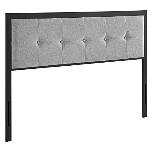 Modway Teagan Tufted Fabric Full Headboard in Black Light Gray