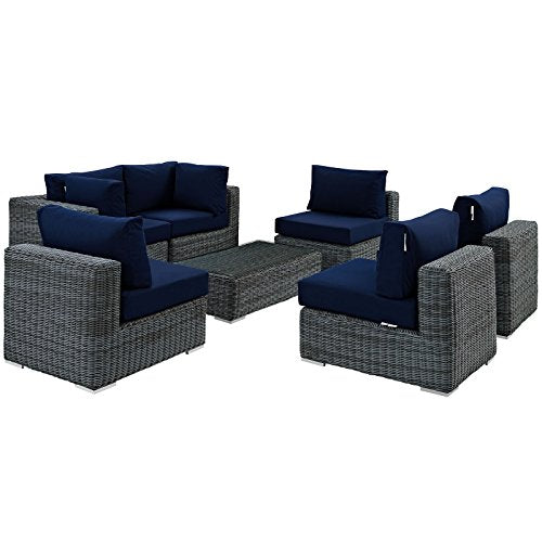 Modway Summon 7-pc Outdoor Patio Sectional Set With Sunbrella Cushions in Canvas Navy