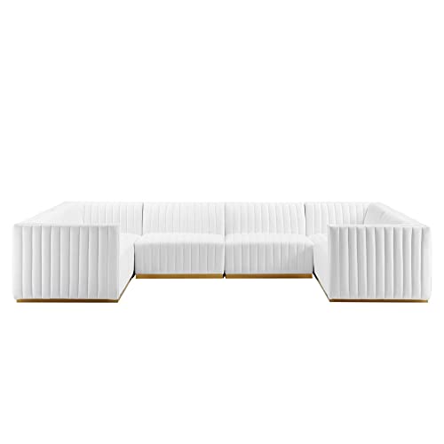 Modway Conjure 6-Piece U-Shaped Velvet & Stainless Steel Sectional - Gold/White