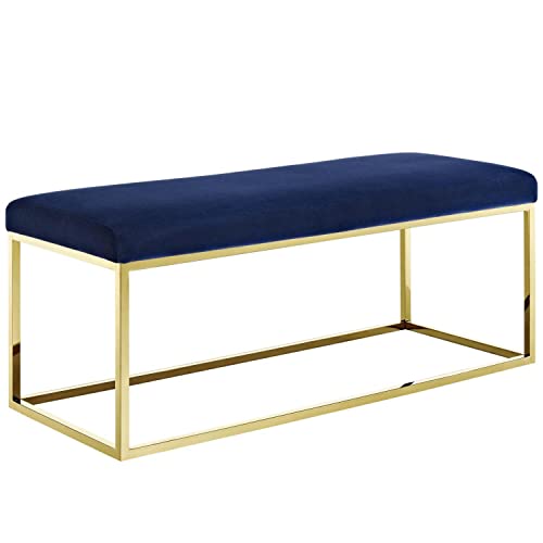 Modway EEI-2851-GLD-GRY Anticipate Velvet Fabric Upholstered Contemporary Modern Bench with Stainless Steel Frame, Gold Gray
