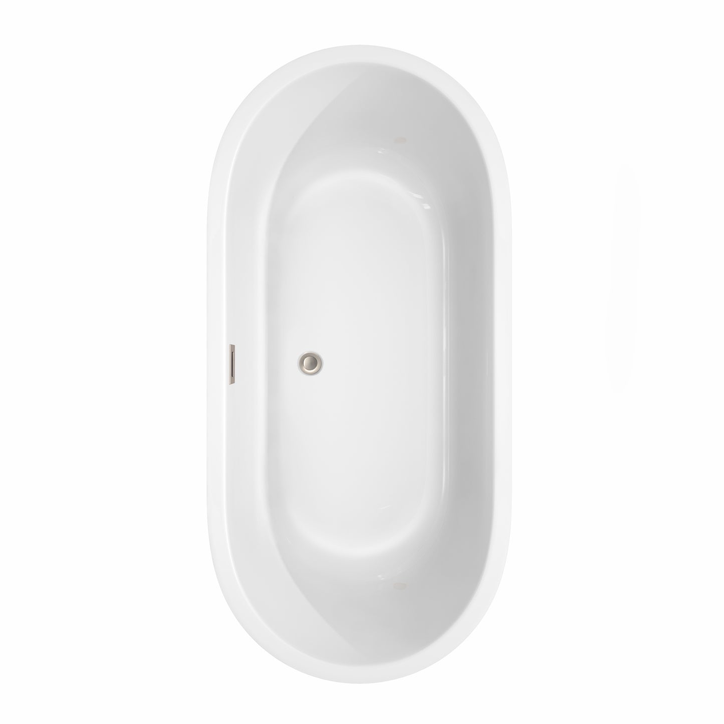Juliette 67 Inch Freestanding Bathtub in White with Floor Mounted Faucet, Drain and Overflow Trim in Brushed Nickel