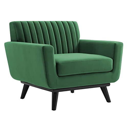 Modway Engage Channel Tufted Performance Velvet Armchair in Emerald