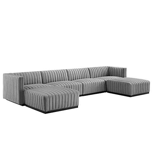 Modway Conjure 6-Piece Channel Tufted Fabric Sectional Sofa in Black/Light Gray