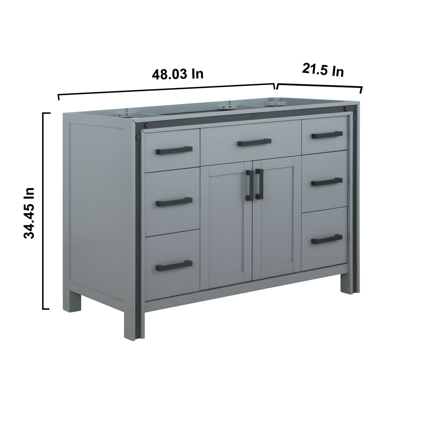 Ziva 48" Dark Grey Single Vanity, no Top and 34" Mirror