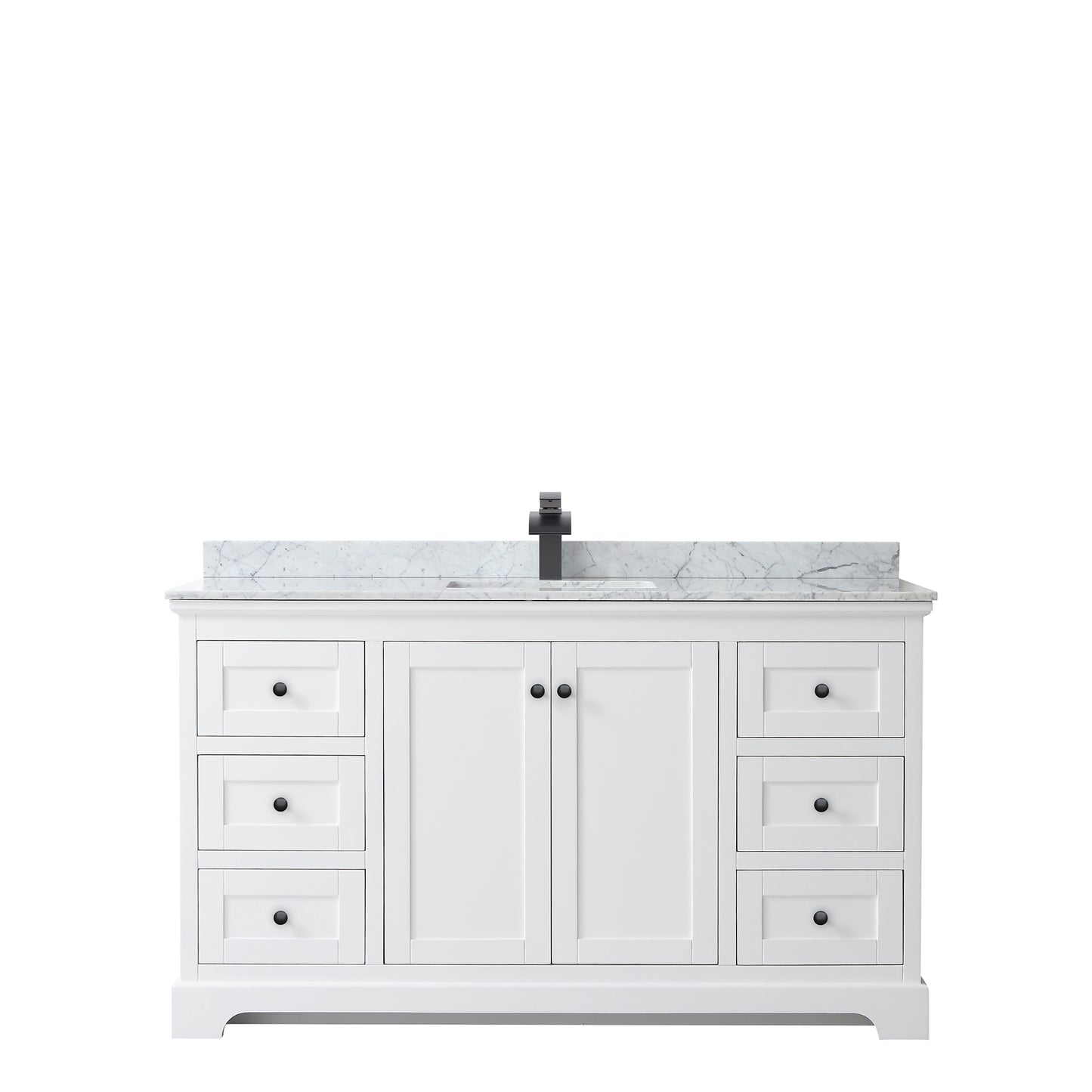 Avery 60 Inch Single Bathroom Vanity in White, White Carrara Marble Countertop, Undermount Square Sink, Matte Black Trim