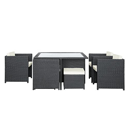 Modway Inverse Wicker Rattan 9-Piece Outdoor Patio Dining Furniture Set in Espresso White
