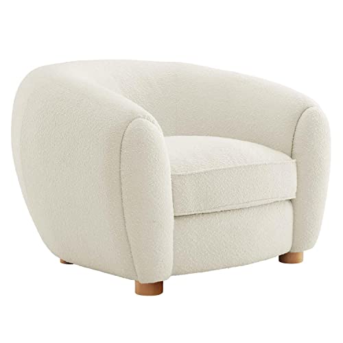 Modway Abundant Beech Wood and Boucle Upholstered Fabric Armchair in Ivory