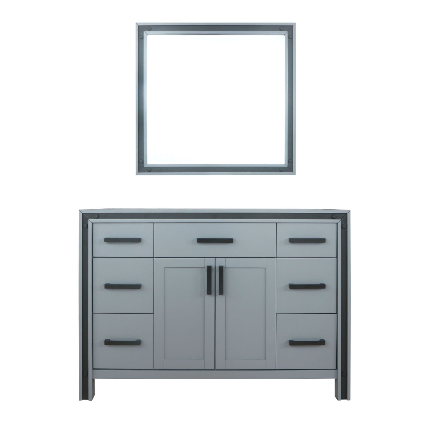Ziva 48" Dark Grey Single Vanity, no Top and 34" Mirror