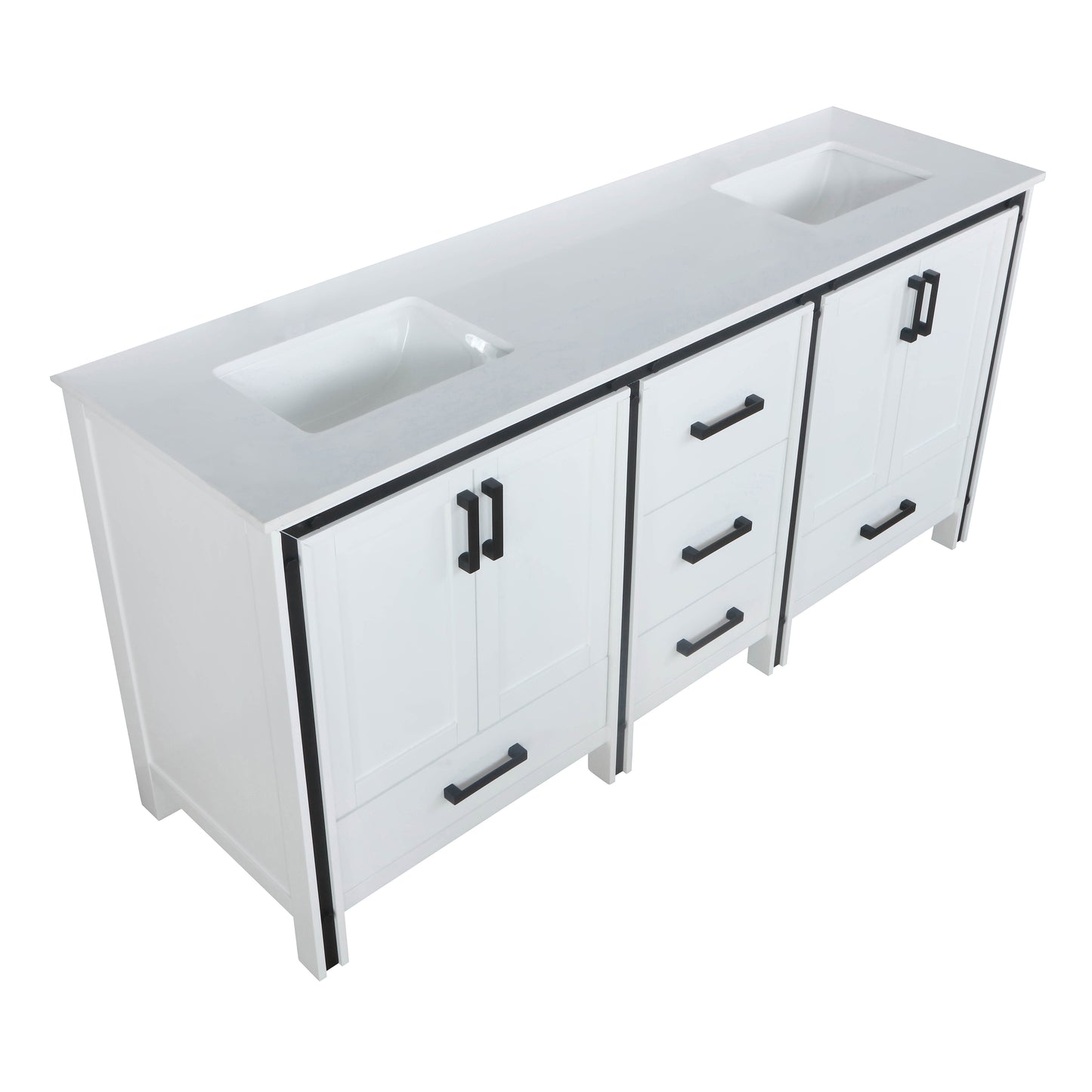 Ziva 72" White Double Vanity, Cultured Marble Top, White Square Sink and no Mirror