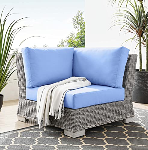 Modway Conway Outdoor Patio Wicker Rattan Corner Chair, Light Gray Light Blue