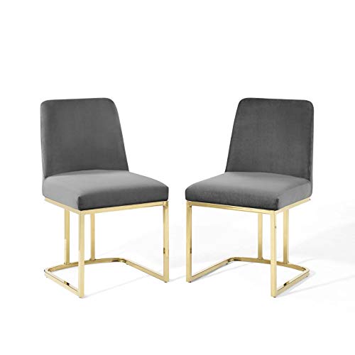 Modway Amplify Performance Velvet Upholstered Sled Base Dining Chair Set of 2