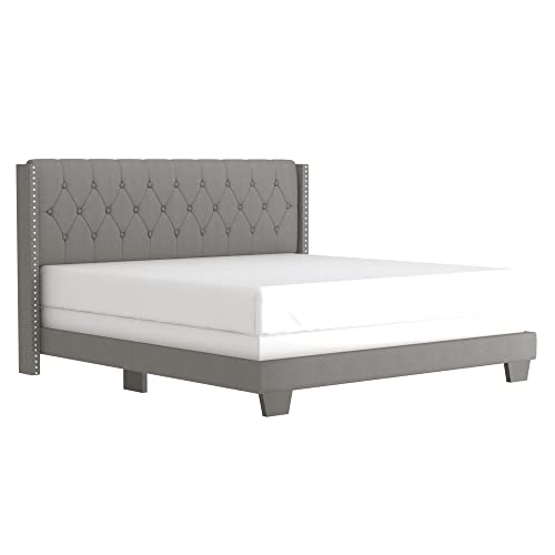 Adamis Modern Fabric Upholstered 78" King Bed in Light Grey