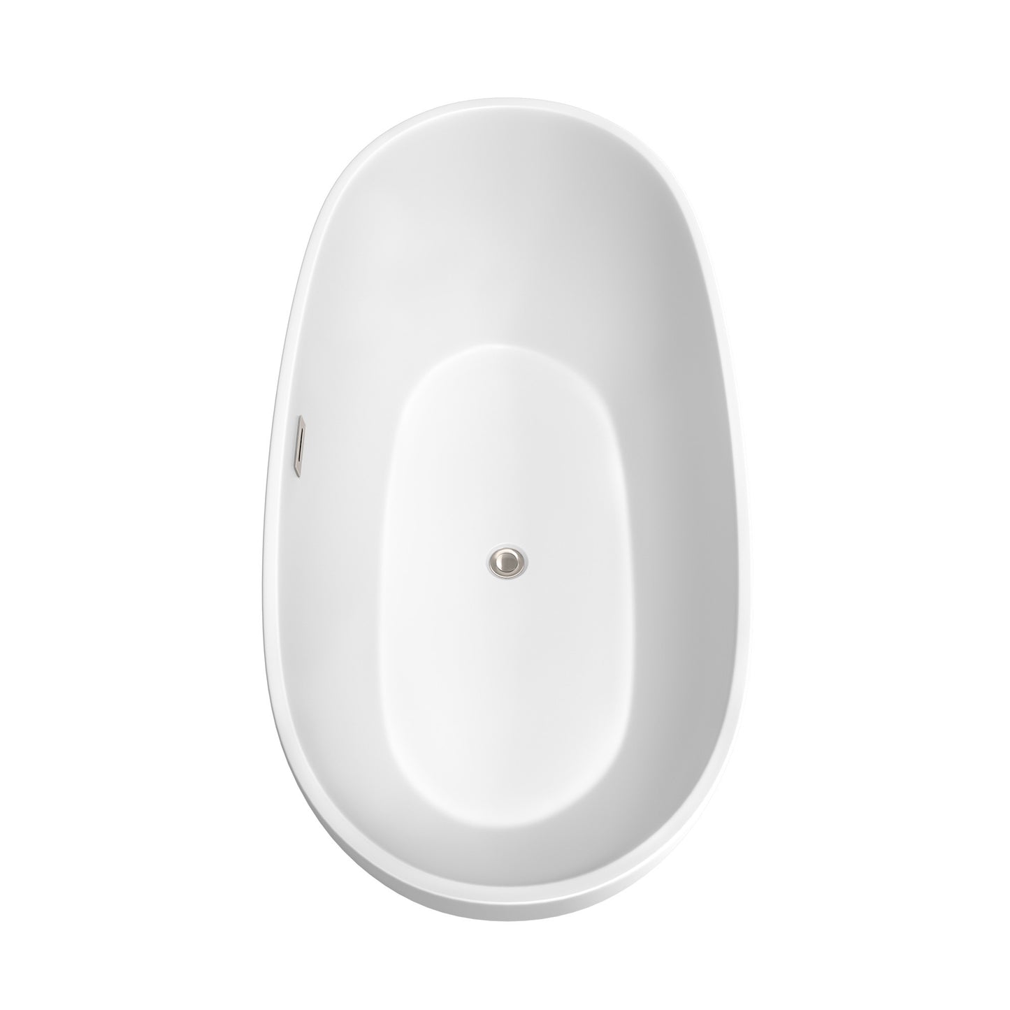 Juno 67 Inch Freestanding Bathtub in Matte White with Floor Mounted Faucet, Drain and Overflow Trim in Brushed Nickel