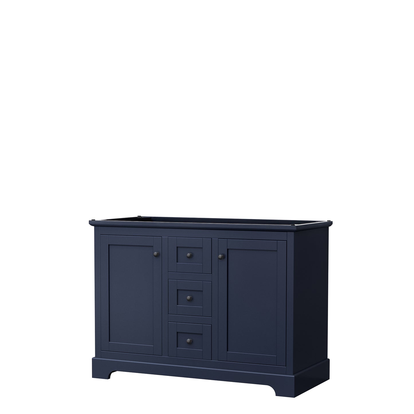 Avery 48 Inch Double Bathroom Vanity in Dark Blue, No Countertop, No Sinks, Matte Black Trim