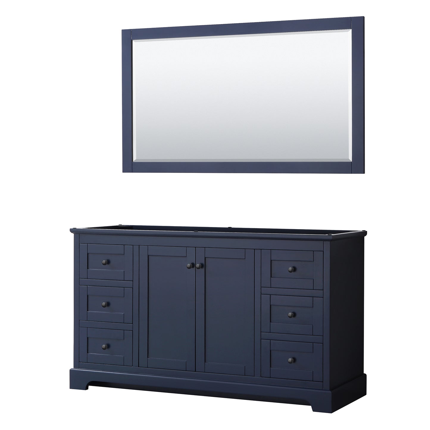 Avery 60 Inch Single Bathroom Vanity in Dark Blue, No Countertop, No Sink, Matte Black Trim, 58 Inch Mirror