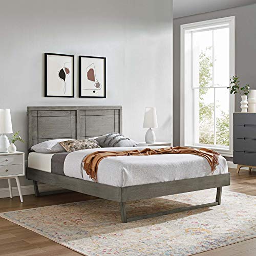 Modway Marlee Wood King Platform Bed in Gray with Angular Frame