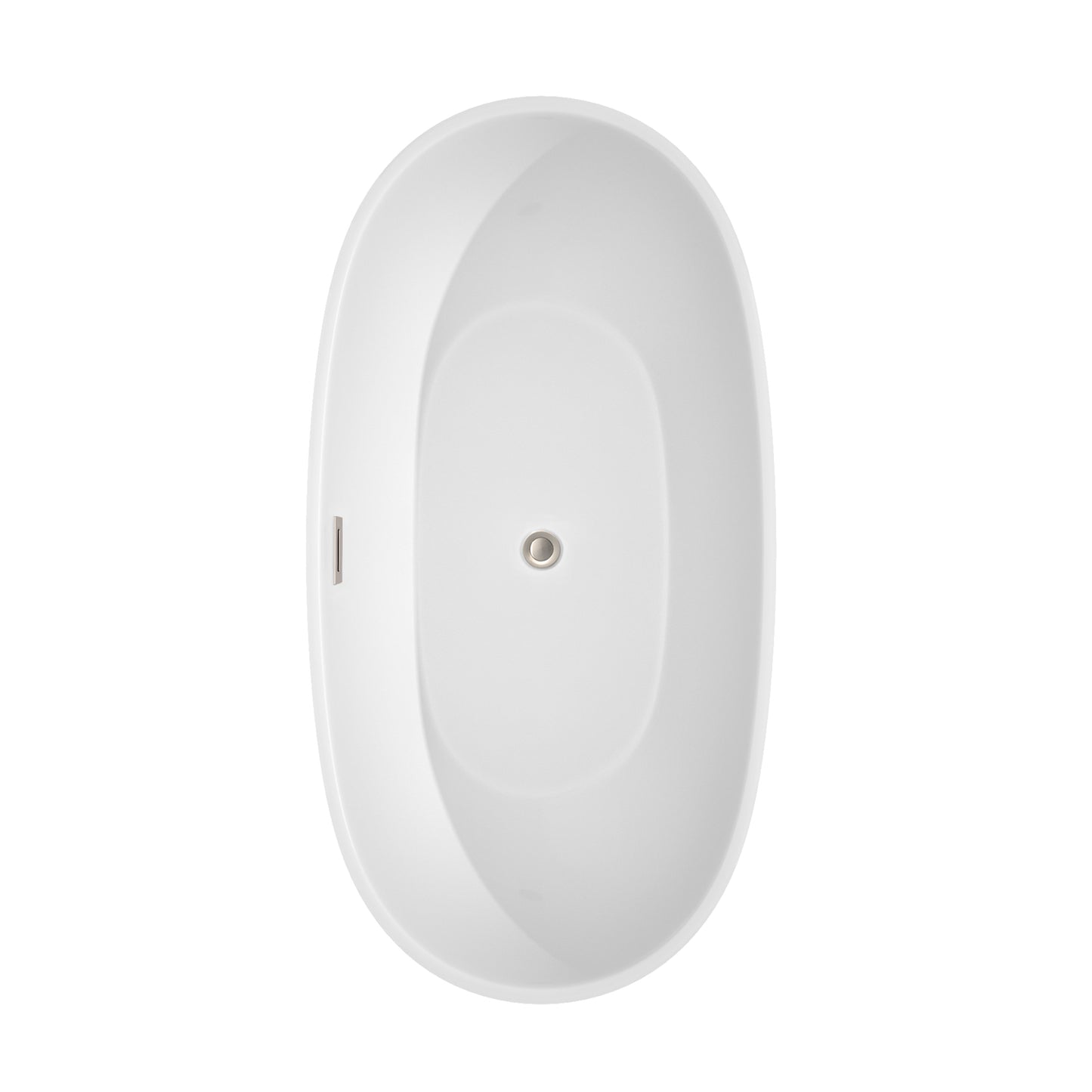 Juno 63 Inch Freestanding Bathtub in White with Floor Mounted Faucet, Drain and Overflow Trim in Brushed Nickel