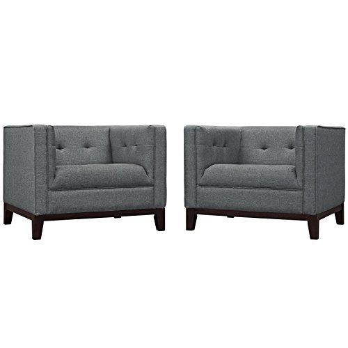 Modway Serve Modern Tuxedo Tufted Two Armchair Set with Upholstered Fabric in Light Gray