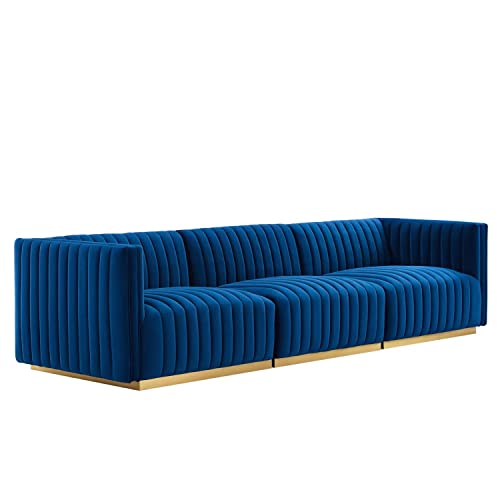 Modway Conjure Channel Tufted Performance Velvet Sofa in Gold/Navy