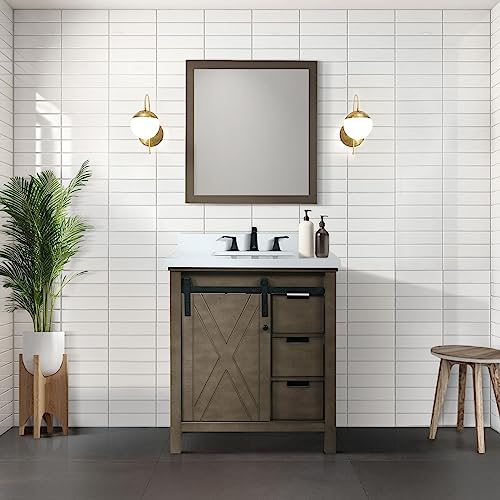 Lexora Marsyas Bath Vanity, Cultured Marble Countertop and 28 in Mirror
